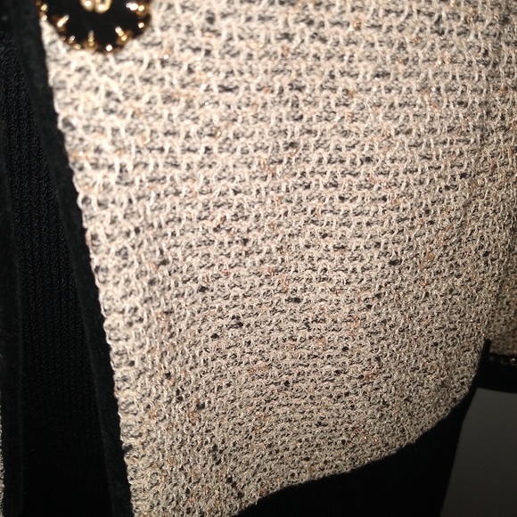 ST JOHN COUTURE 6-8 FANTASY TWEED  VELVET BLACK CREAM GOLD LOGO JACKET SKIRT SET - Picture 7 of 14